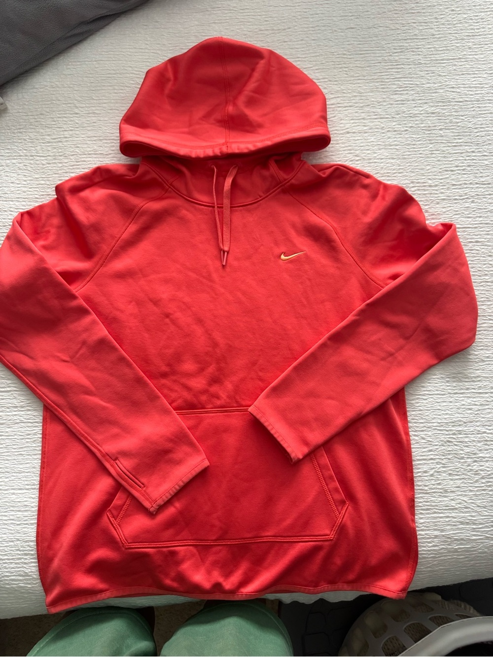 Nike Coral-Red Pullover Hoodie with Small Swoosh